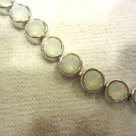 VTG STAINLESS STEEL BRACELET W/MILKY WHITE RHINESTONES - Picture 2 of 6